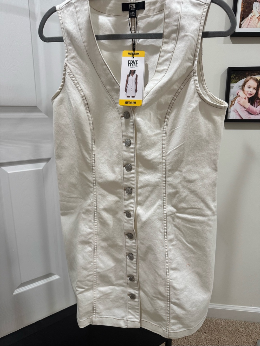 Frye Denim Cream Button-Front Sleeveless Mini Dress